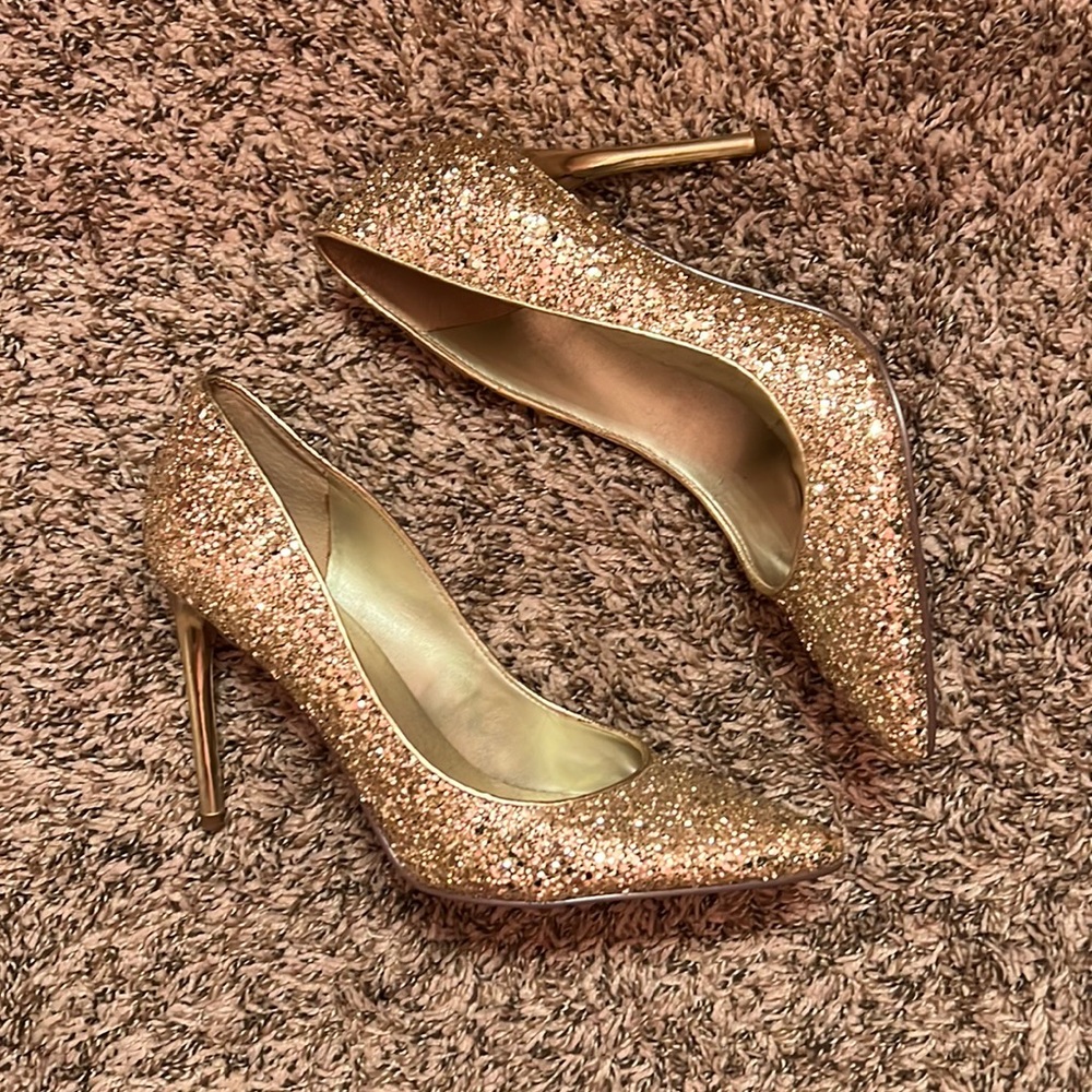 Gold sparkle heels